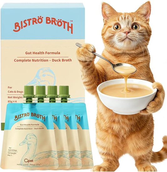 OPET Cat Broth - Premium Wet Food Topper for Dogs & Cats, Super Hydrating, Limited Ingredient Recipe, Gentle on Sensitive Stomachs, Lickable Cat Broth Pouches, 3 oz (Pack of 4, Duck)