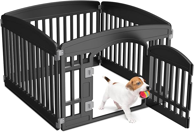 NEWBULIG Dog Playpen 4-Panel, 24IN Puppy Playpen, Stable Dog Play Pen Indoors/Outdoor with Secure Locking Door, Plastic Pet Fence for Small & Medium Dogs