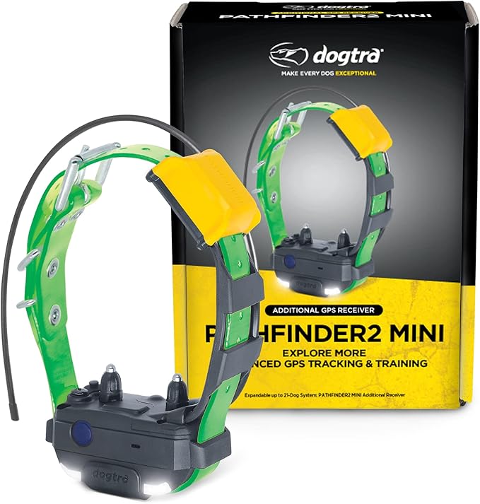 Dogtra Pathfinder2 Mini GPS Tracker eCollar + 2 Add-on Receivers (Green & Black) | 4 Mile, LED, Waterproof, Free App, No Fees, Smartwatch Control, Satellite Tracking, Multi Dogs, Smartphone Required