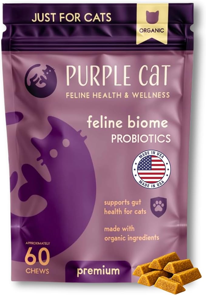 Feline Biome: Premium Cat Probiotic – Gut Health, Diarrhea Relief & Immune Support – Natural & Organic Ingredients – 60 Soft Chews with Real Chicken and Chicken Liver