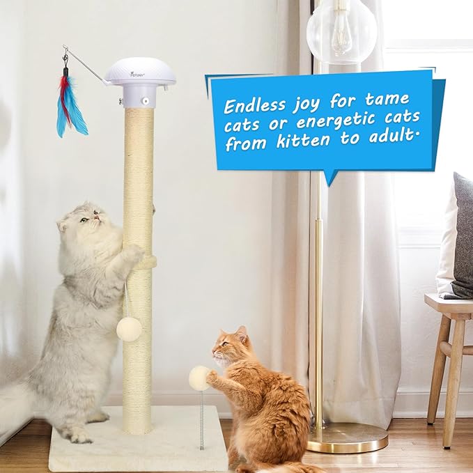 Cat Scratching Posts Sisal Scratch Posts with Hanging Ball for Indoor Cats Claw Scratcher (34 inches with Top Toy, Beige)