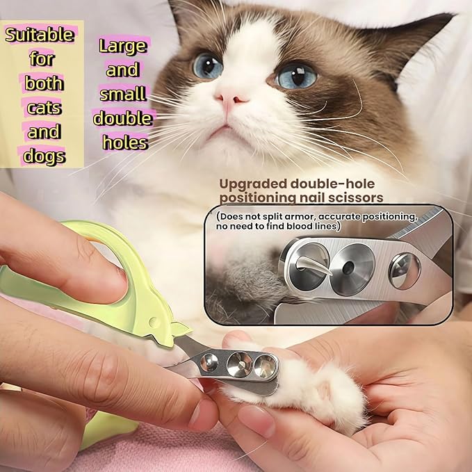 Double-Hole Pet Nail Clipper for Cats & Dogs - Safe Quick Trimmer, Grooming Tool for Small Medium Large Pets, Prevents Overcutting with Positioning Guard & Comfort Grip(Blue)