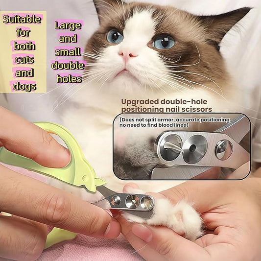 Double-Hole Pet Nail Clipper for Cats & Dogs - Safe Quick Trimmer, Grooming Tool for Small Medium Large Pets, Prevents Overcutting with Positioning Guard & Comfort Grip(Blue)