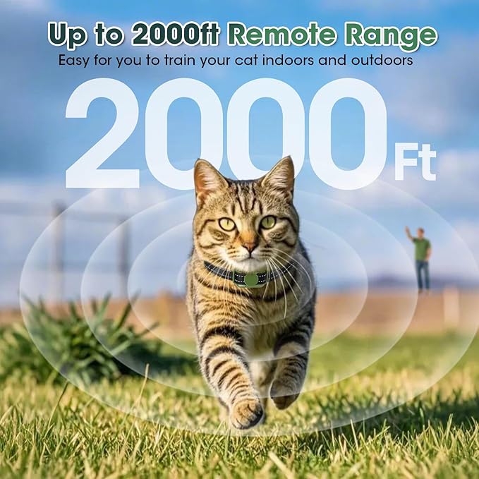 Cat Shock Collar, Ultra-Light & Thin Cat Training Collar with 2000ft Remote, Tailored for Cats & Small Dogs, 99-Level Precise Training to Stop Meowing, Effective for Bad Behavior，Green