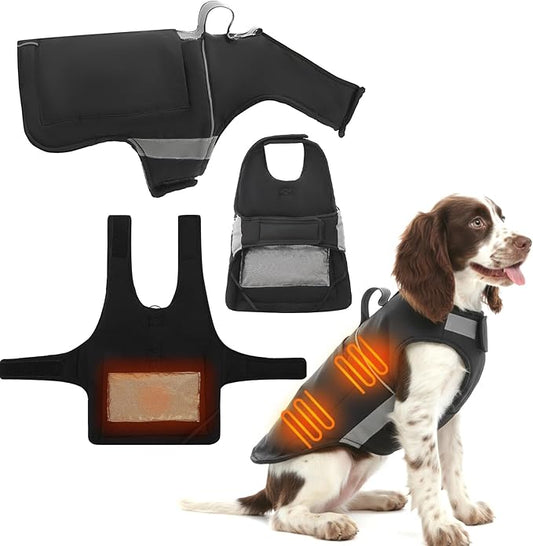 Dog Heated Warm Coat Jacket Pet Winter Black Vest Graphene Heat Lining Coat for Dogs Pet Outdoor Supplies(Not Included Batteries)(Medium)