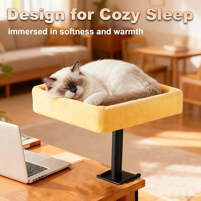 Cat Desk Bed, Sturdy Cats Bed for Desk with Washable Cover, Dual-Sided Breathable Summer & Winter, Comfortable Soft Pet Nest Bed with Reinforced Steel Frame, Easy Assembly for Home Office/Study Room