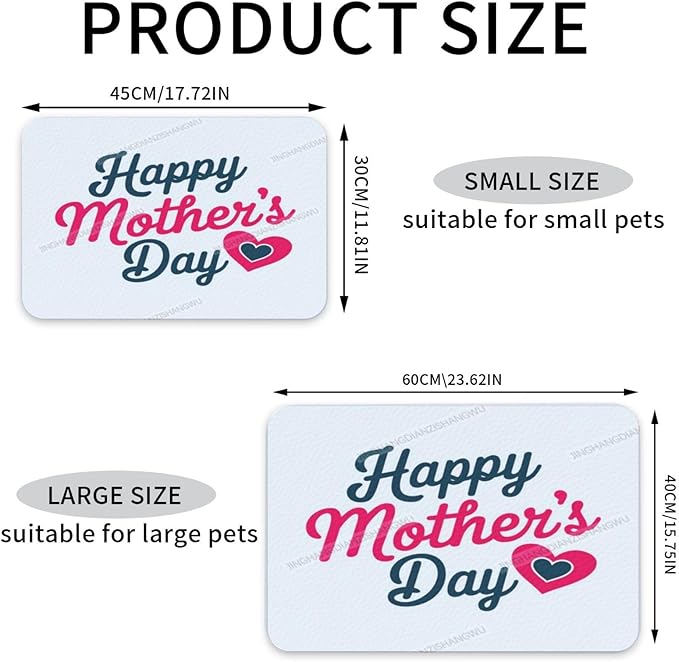 Dog Food Mat Happy Mother's Day Floral Gift for Mom Dg Absorbent Water Bowl Mats Cat Pet Feeding Placemats 24x16In