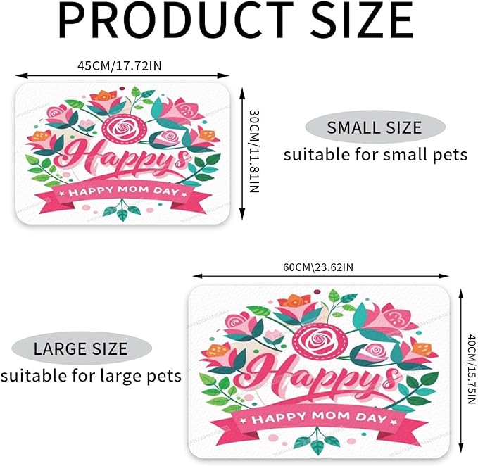 Dog Food Mats for Floors Absorbent Pet Cat Food Mat Happy Mother's Day Floral Gift Mom T Non Slip Dogs Bowl Mats for Water Dog Placemats Feeding Mat Pet Supplies 18X12In