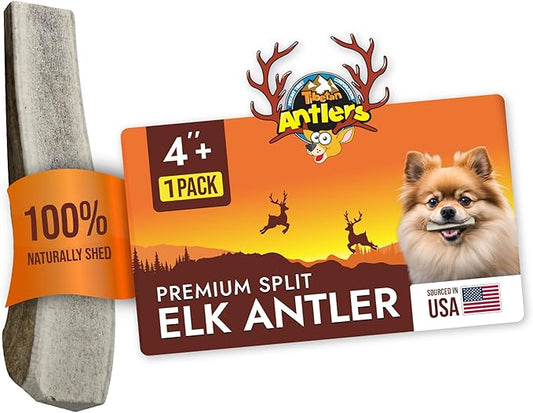 Tibetan Elk Antler for Dogs, Grade-A, 4"+ Premium Chews, Naturally shed Healthy & Longer Lasting Aggressive chewers, USA Product Antler (Split)