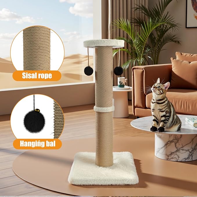 Cat Scratching Post, 32 Inch Tall Scratching Post for Indoor with 2 Ball Cat Scratcher for Medium and Large Cats