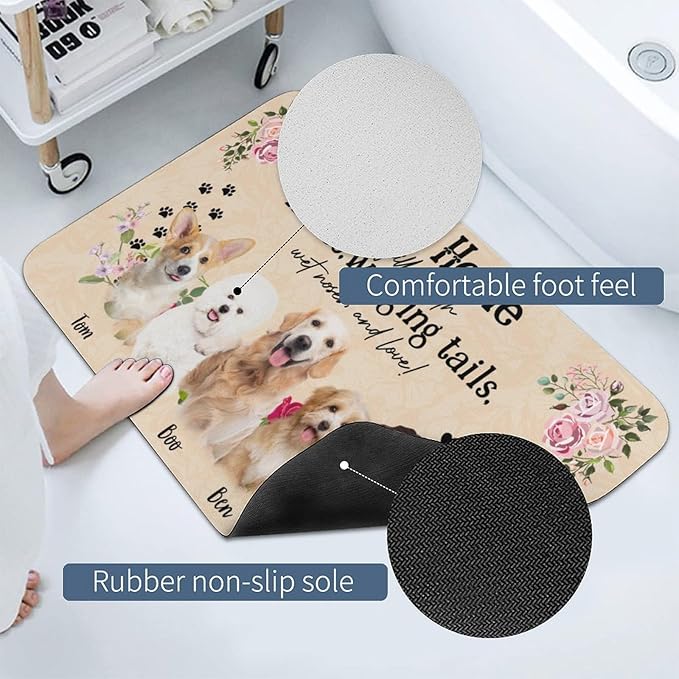 Personalized Dog Cat Doormat, Personalized Gift for Dog Lovers, Dog Dad, Dog Mom,Custom Pet Door Mat for Outdoor,Indoor,Floral Home Door Mat-24x16inch(Up to 5 Dog)