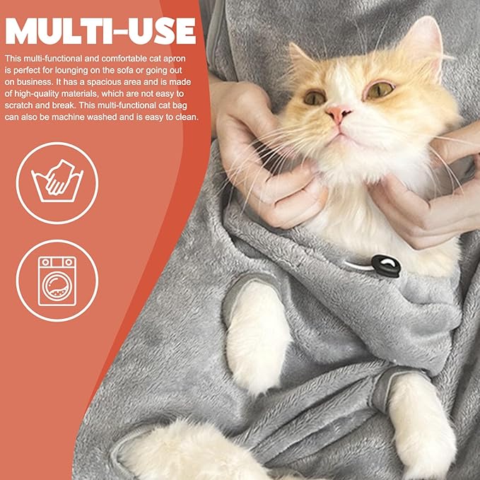Cat Sling, Soft Flannel Cat Apron with Claws Holes, Multifunctional Adjustable Pet Carrier for Nail Cutting, Cozy Sleeping, Petting