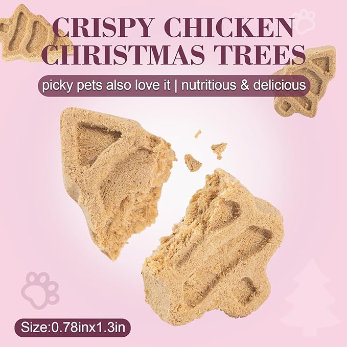 Dylan's cabin Freeze-Dried Chicken Cat & Dog Treats - High Protein Tree Bites with Bone-in Thigh, Salmon Training Kitten Puppy Snack for Coat Oral Health, 84pcs