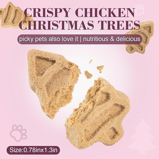 Dylan's cabin Freeze-Dried Chicken Cat & Dog Treats - High Protein Tree Bites with Bone-in Thigh, Salmon Training Kitten Puppy Snack for Coat Oral Health, 84pcs
