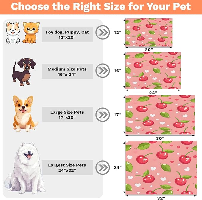 Pink Cherry Dog Food Mat for Floors Absorbent Dog Bowl Mat for Food and Water Dispenser Quick Dry Cat Food Placemat Pet Supplies 17" x 30", Love