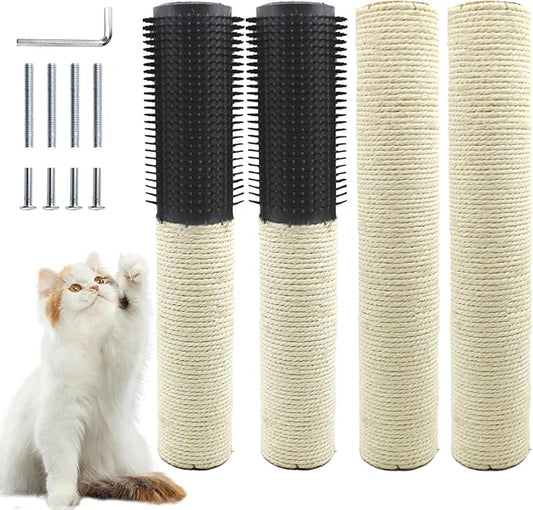Cat Scratching Post Replacement,15.7 in M8 Cat Tower Replacement Poles with Self Groomer Massage Natural Sisal Refill Pole Parts Climbing Tickling Clawing for Indoor Cats Furniture Accessories