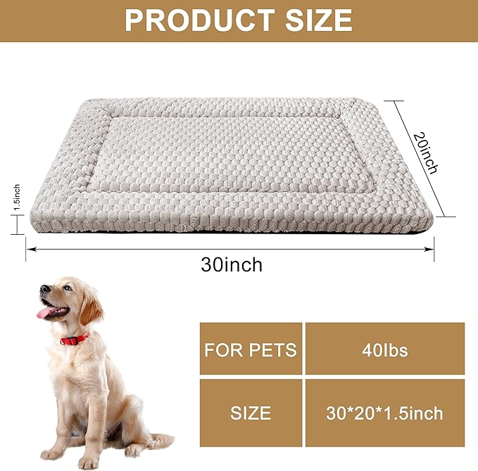 Dog Bed Mat,Reversible & Ultra Soft Kennel Pad-Machine Washable Pet Bed for Dogs & Cats-All-Weather Crate Liner for Crates,Carriers & Travel (Light Gray, 30" L x 20" W x 1.5" Th)