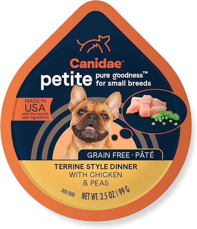 Canidae Pure Petite Premium Wet Dog Food for Small Breeds, Pate with Chicken & Peas, 3.5 oz, (Case of 12) Grain Free