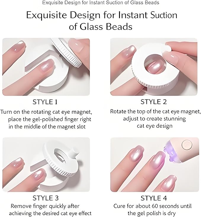 2026 New Rotating Cat Eye Magnet, Beginner Friendly Nail Tool with Uniform Magnetic Force and Excellent Light Absorption, Can Easily DIY Glossy Cat Eye Effect (1*White+1*Ball Magnet)