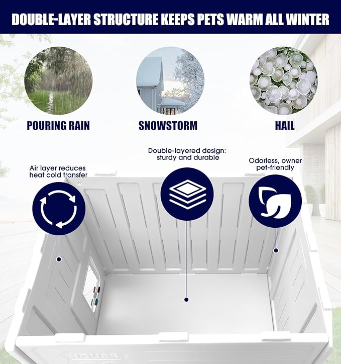 Plastic Cat House Outdoor & Indoor, Feral Cat Houses with Escape Door, Waterproof Outdoor Cat Shelter for Feral Stray Cat Kitty, Assemble Easily
