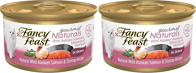 Fancy Feast Purina Wet Cat Food Gourmet Naturals Wild Alaskan Salmon and Shrimp Recipe in Wet Cat Food Gravy - 3 oz. Cans,(Pack of 24)