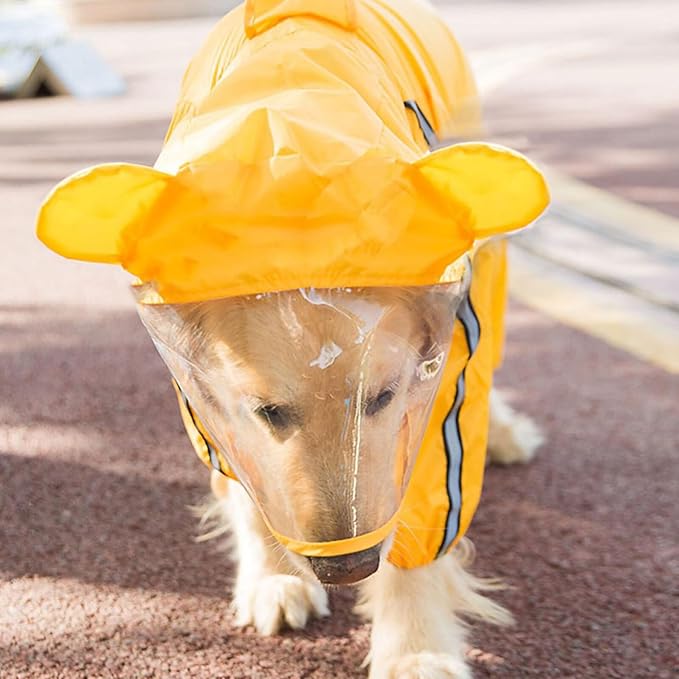 VOSAREA Waterproof Dog Rain Jacket Hooded Bee Pattern Lightweight Raincoat for Small to Medium Dogs XXL Yellow Rainwear for Rainy Weather Pet Supplies