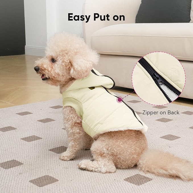 Fleece Lining Dog Hoodie with Harness Built in,Extra Warm Small Dog Jacket in Winter Puppy Coats with Hooded,Light Yellow XS
