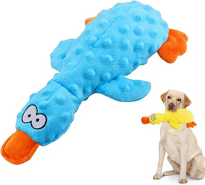 Dog Toys for Aggressive Chewers, 2026 Upgraded Duck Dog Toys Large Dogs Indestructible, Vocal Toys with Built-in Squeaker for Boredom Relief, Cute Yellow Duckling Plush for Playtime (Blue)