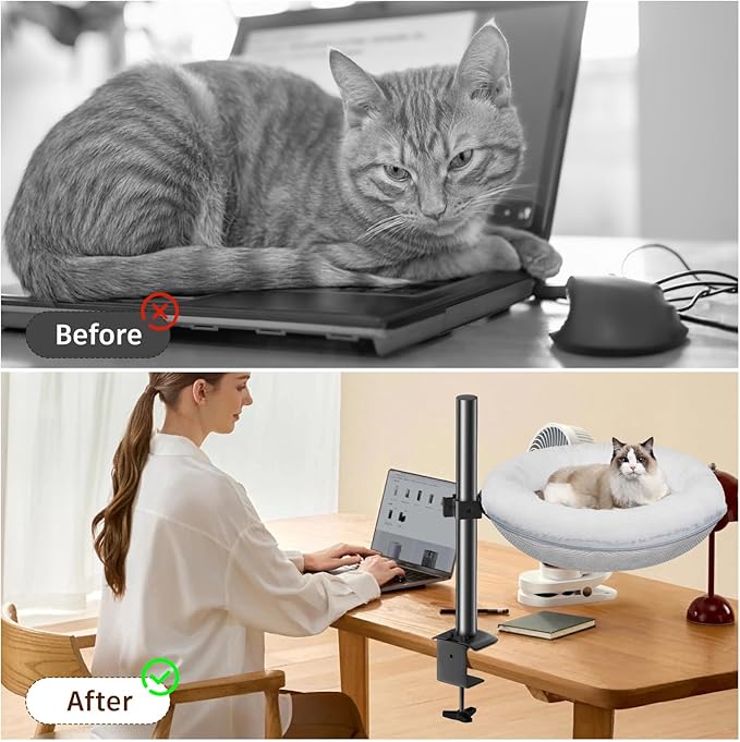 Cat Bed for Desk Removable Cushion Pet Desk Bed for Home Office, Comfortable Cat Perch for Indoor Kitty Max 40 LBS, 360° Rotating & Height Adjustable
