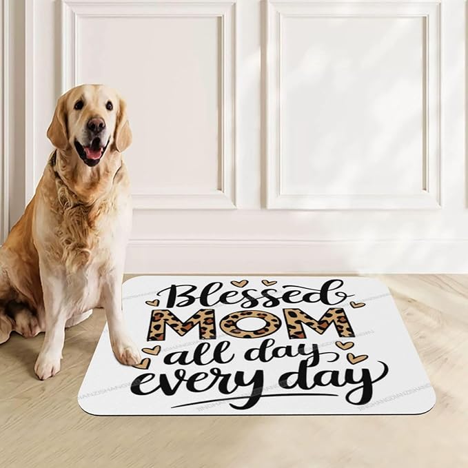 Pet Feeding Mat Absorbent Dog Mat for Food Water Bowl No Stains Quick Dry Water Dispenser Mats Happy Mom Every Day Coffee Art Dog Pet Supplies Bowl for Messy Drinkers 24x16In