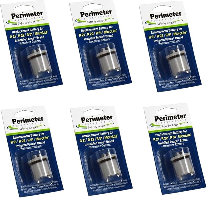 Perimeter Technologies Dog Fence Batteries (6 Pack) Compatible with Invisible Fence R21, R22, R51 Receiver Collars and Microlite | Perimeter Dog Battery Replacement for Power Cap, Dog Training