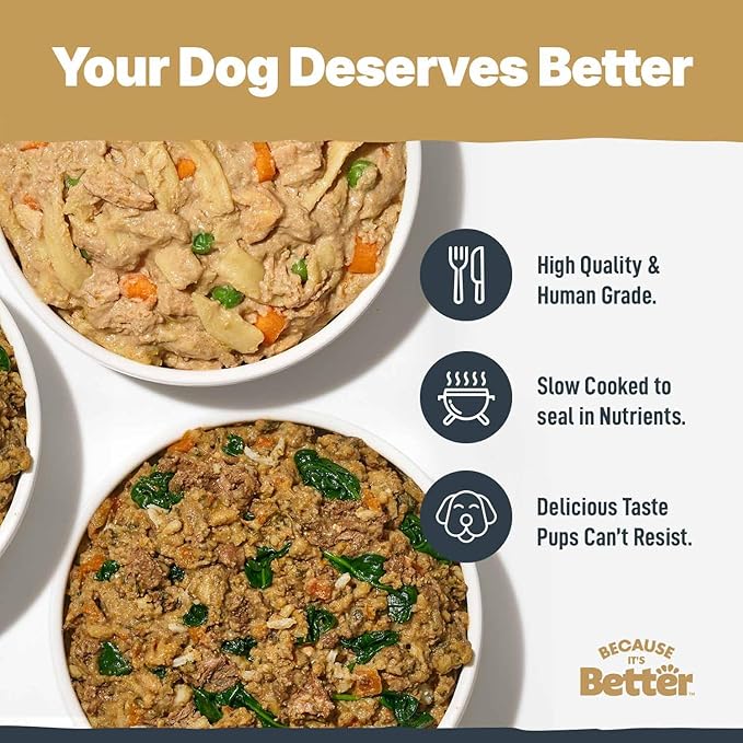 Because It's Better Entrée Complete Meal, Variety Pack, Human Grade Wet Dog Food, 10 oz Pouches, 6 Count