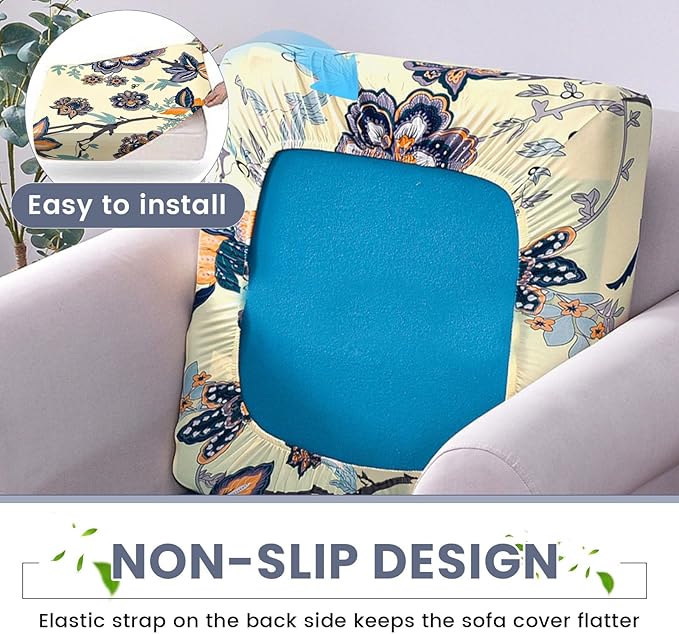 HANDONTIME 8Pcs Outdoor Patio Cushion Covers Boho Floral Stretch Couch Cushion Cover Patio Couch Slipcover for Outdoor/Indoor Washable Non-Slip Furniture Protector for Pet (Blue, Cover Only)