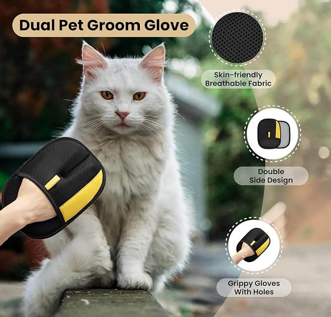 Serapha 2. Upgraded Electrostatic Pet Hair Removal Gloves for Dogs & Cats, Reusable & Washable Fur Remover for Sofa, Clothes, Carpet, Car Seats & Pet Beds, Quick Clean Lint Tool (2 Pack Black)
