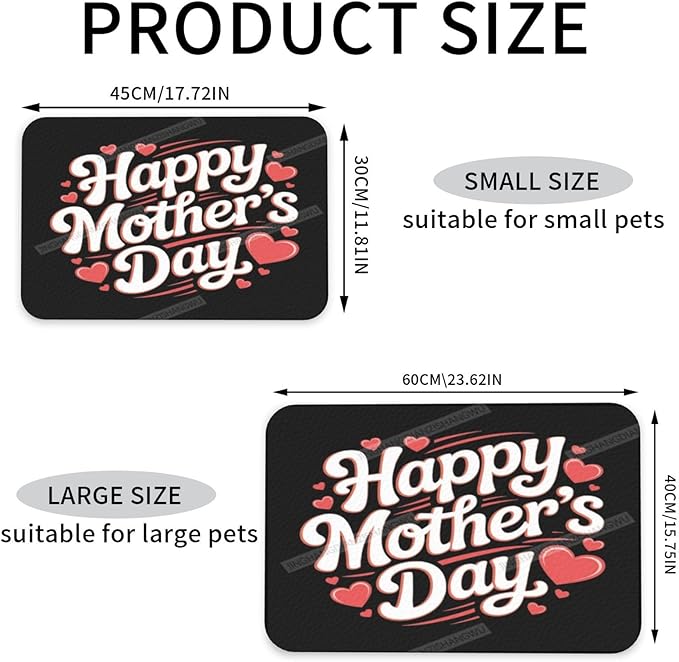 Absorbent Dog Water Cat Mat for Food Water Bowl Quick Dry Happy Mother's Day Floral Gift for Mom El Pet Feeding Mats No Stains Dog Food Mat Pet Accessories Supplies Cat Bowl Mats 24x16In