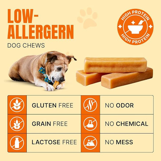 Tibetan Dog Chew Yak Cheese Sticks - Natural Handmade Treats for Large Dogs, Long-Lasting, Easy to Digest with No Additives, Rawhide, Grains, or Gluten, Perfect for Aggressive Chewers, 5 Chews