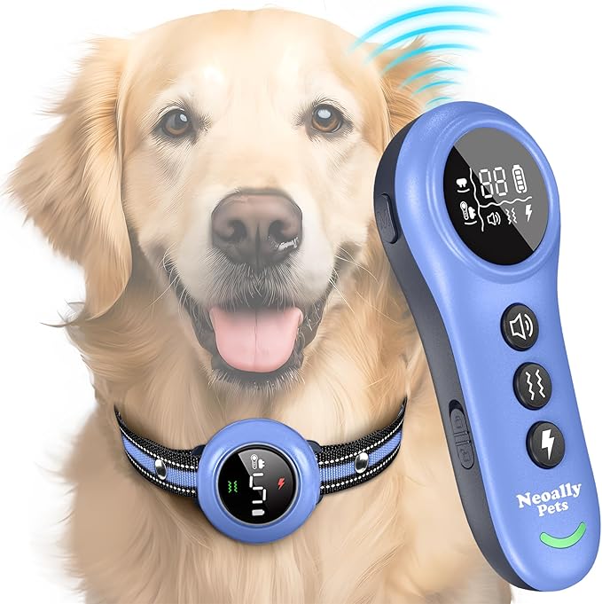 Neoally 2 in 1 Dog Training and Bark Control Collar: Smart Anti Barking Collar with and with No Remote for 5-150 lbs Small Medium Large Dogs. Rechargeable and Waterproof Receiver (Light Blue)