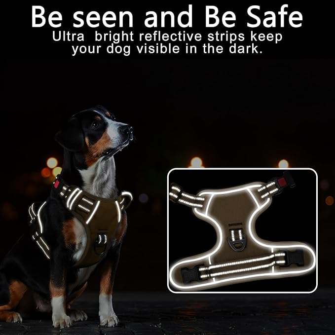 Timos Dog Harness Small Sized, No Pull Pet Harness with Neck Lockable Snap,No Choke Front Clip Dog Reflective Vest,Adjustable Metal Rings 3 Buckles,Easy Control Handle for Small Dogs Khaki S