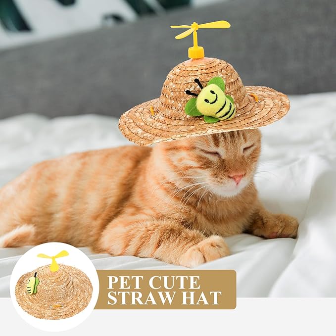 VOSAREA Pet Straw Hat and Straw Woven Cap, Playful Insect Pattern with Photo Props, Lightweight Breathable Pet Supplies for Small to Medium Dogs