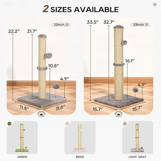Dkelincs 22" Cat Scratching Post Premium Sisal Kitten Scratcher with Hanging Ball for Indoor Cats, Cat Scratch Post for Living Room & Bedroom, Ideal for Kittens or Smaller Cats (Light Gray, 22 Inch)