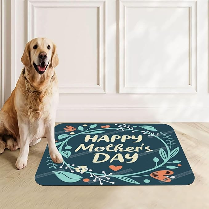 Pet Feeding Mat Absorbent Dog Mat for Food and Water Bowl Dog Accessories Happy Mother's Day Floral Gift for Mom Gc Pet Supplies Dogs Quick Dry Cat Water Dispenser Mats 24x16In