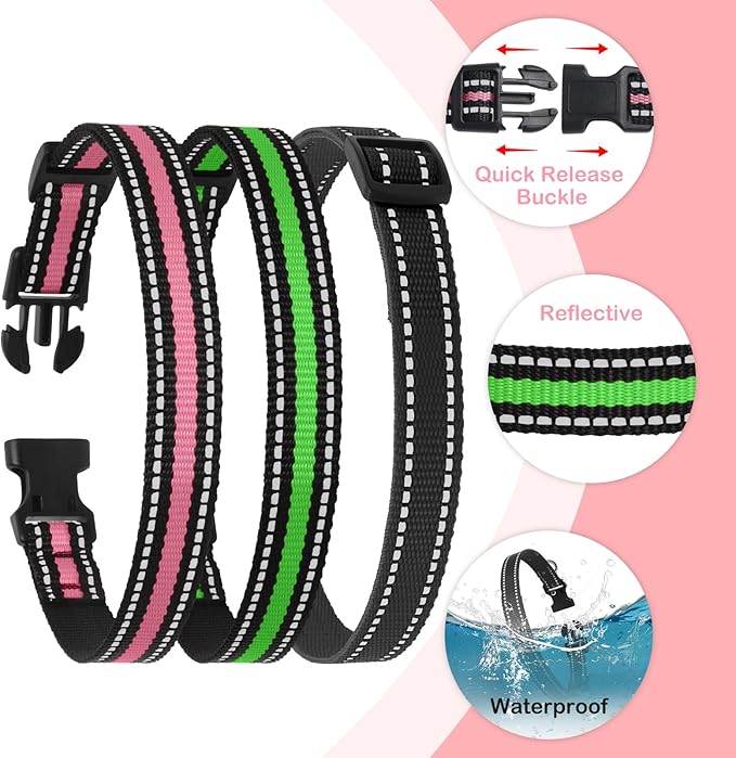 Dog Collar 3 Pack, Shock Collar Replacement Strap Compatible with Peture Bousnic Junbow PetSafe Delupet Garmin Patpet Dogtra DogCare Slopehill Brand Training Collar and Bark Collar (Black&Green&Pink)