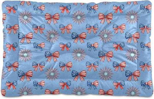 Dog Bed for Crate Washable Pet Sleep Pad, Bows Print Kennel Mat with Non-Slip Bottom, Soft Fluffy Supplies Pet for Dogs and Cats (36x24 inch)
