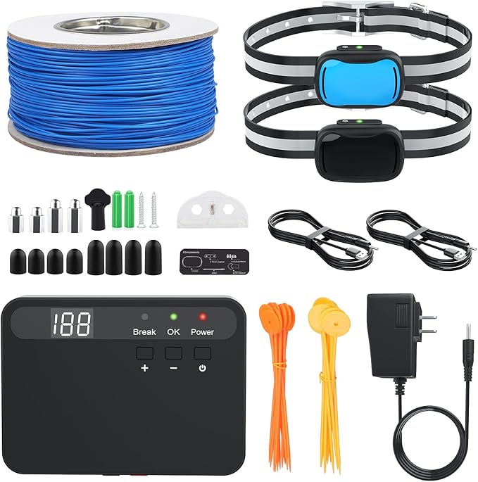 PcEoTllar Electric Fence for Dogs, Underground Dog Fence with 656Ft Wire, 2 Waterproof Collar, Rechargeable Electric Fence for Small Medium Large Dogs
