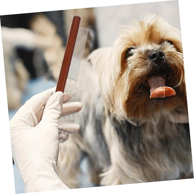 KESYOO Wooden Handle PET Grooming Comb for Dogs and Cats Tear Stain Removal Comb with Long Pins for Shedding and Dematting Cat and Dog Grooming Supplies