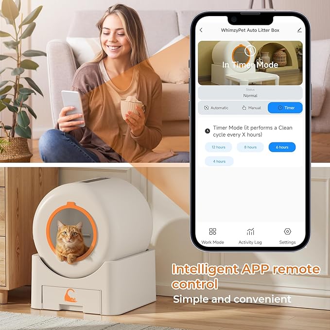 Self Cleaning Litter Box, Large Capacity Automatic Litter Box with Auto Safety Sensors for Safety Protection Enhanced Whisper-Quiet Cat Litter Box with APP Control for Multiple Cats, White