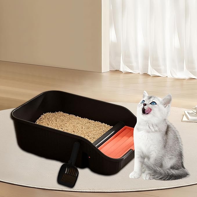 Large Cat Litter Box with Scoop Detachable Bedpan High Sides Open Top Easy Clean Indoor Cats Kitten Hamsters- Black