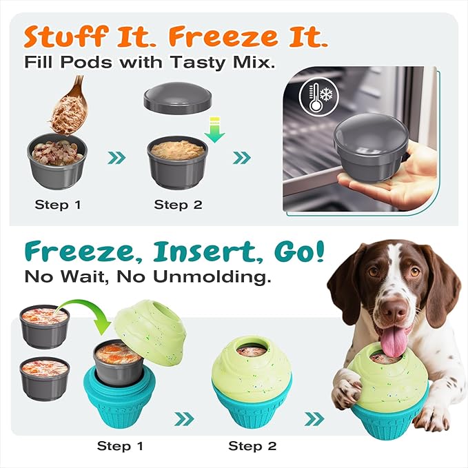 KADTC 3 in 1 Large-Size Durable Dog Fillable & Frozen Lick Treat Toy No-Transfer Freeze & Play Mess-Free Ultimate Boredom Buster, Kibble Dispenser Food Ball & Tough Dogs Chew Toys BPA-Free & Safe