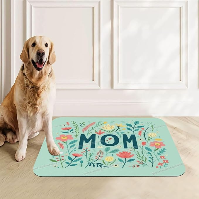 Pet Feeding Mat Happy Mother's Day Floral Gift Mom Lk Dog Food Mat for Food Water No Stains Quick Dry Dispenser Cat Bowl Mats for Messy Drinkers 24x16In