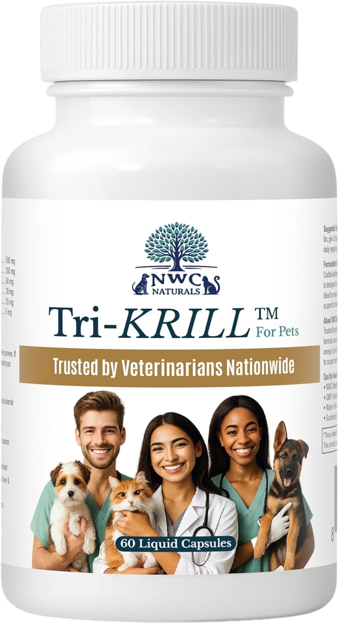 NWC Naturals Tri-Krill Oil Capsule Supplement for Dogs and Cats, Supports Joint, Brain, Supports Healthy Skin and Coat, Pure Antarctic Krill with Astaxanthin, Omega-3, DHA, EPA